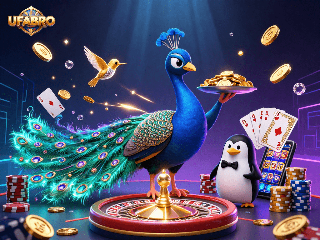 Experience the thrilling gameplay at UFABRO with vibrant casino activity and dynamic characters.