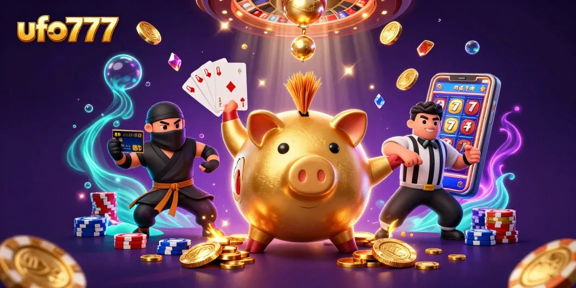 Engage with ufo777 in a thrilling scene of dynamic characters and vibrant casino elements.