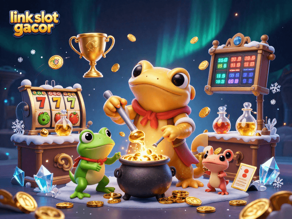 Experience the thrill of winning with link slot gacor as golden salamanders transmute winnings in this vibrant casino illustration.