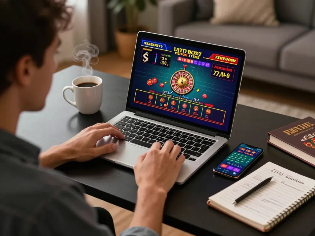 Player enjoying n188 com live dealer games on laptop, showcasing a strategic online gaming experience.