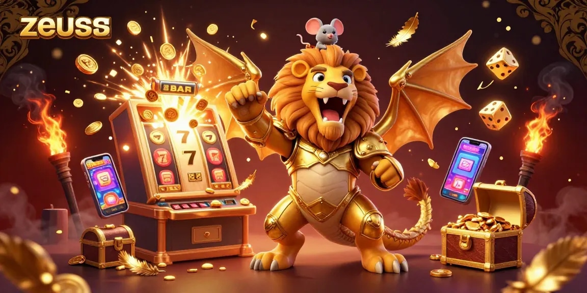 Experience the excitement of zeus with this dynamic slot machine scene, showcasing vibrant casino action.