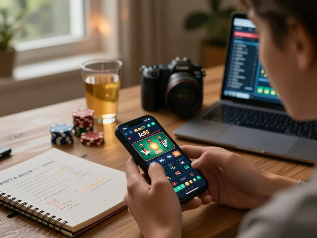Player engaging in live casino gameplay on the lc88 platform with gaming strategy notes nearby