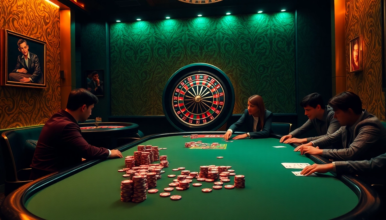 Engaging poker players at a luxurious casino table showcasing the excitement of tabet gaming action.