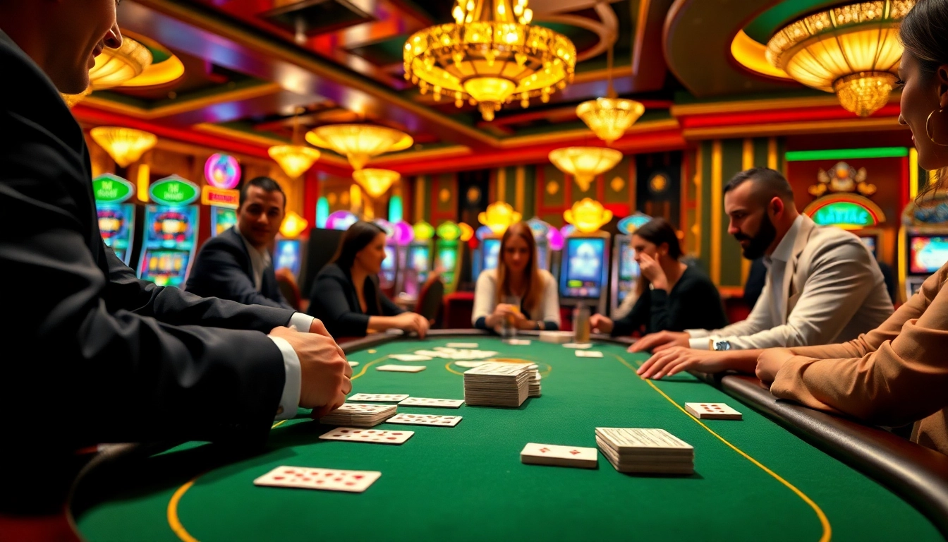 Exciting singapore online casino poker game with dealers and players immersed in action.