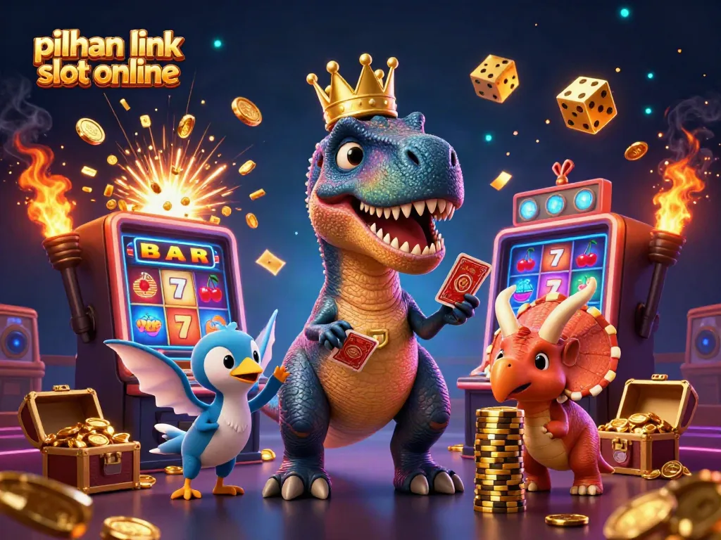 Momen seru dalam permainan pilihan link slot online dengan T-Rex, pterodactyl, dan triceratops.