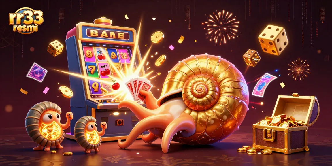 Experience excitement at rr33 resmi with a vibrant 3D casino scene showcasing slots, cards, and jackpot elements.