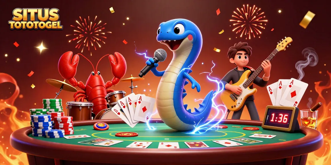 SITUS TOTOTOGEL showcases a 3D electric eel DJ performing with casino elements in a vibrant underwater scene