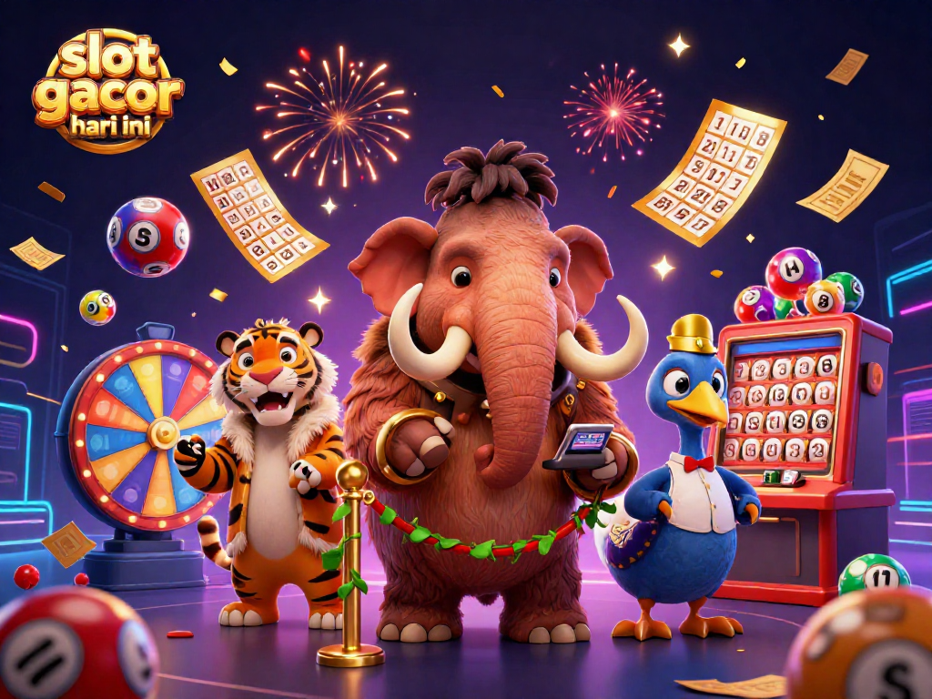 Experience slot gacor hari ini with a dynamic casino scene featuring unique characters and colorful effects.