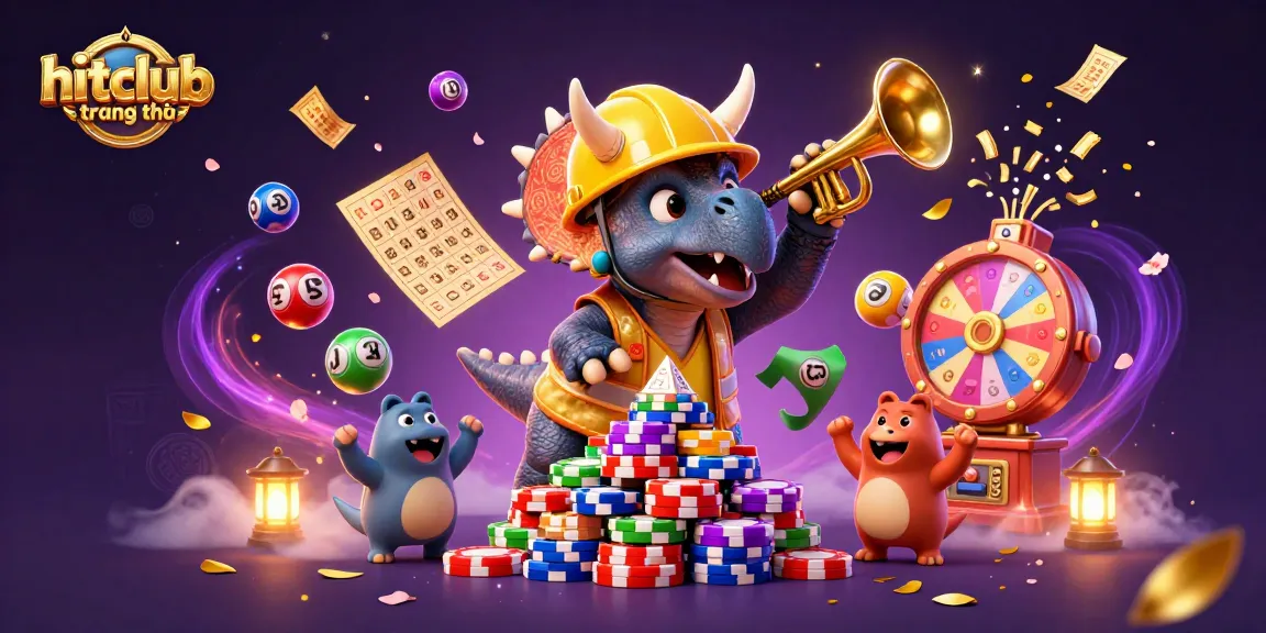 Join the excitement at hitclub trang chủ as colorful elements surround a celebratory dinosaur scene!