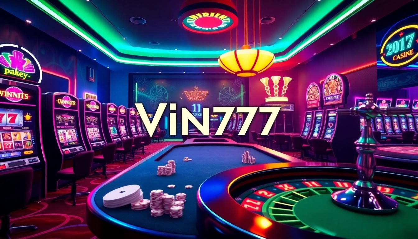 Experience the excitement of Vin777 casino with vibrant slot machines and poker tables.