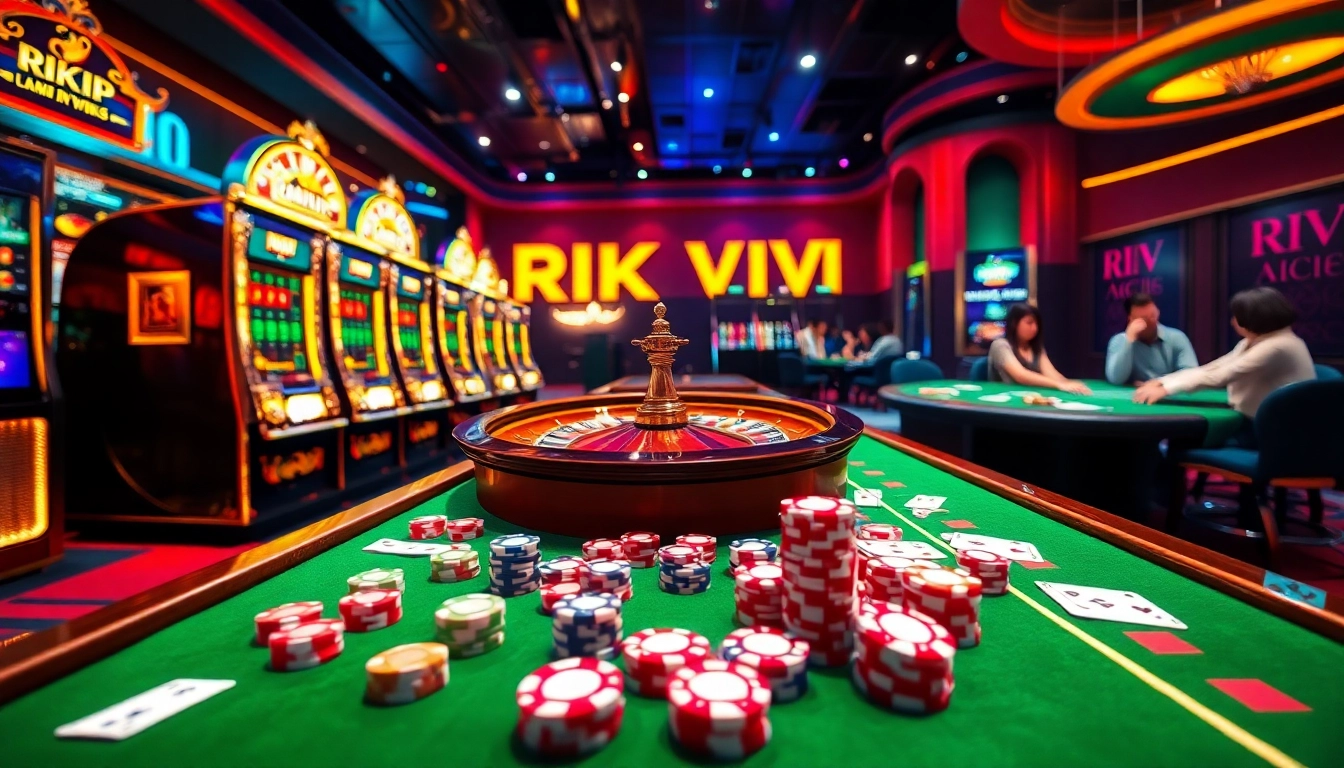 Experience the excitement of gambling at RIK VIP's online casino with vibrant slot machines and poker tables.