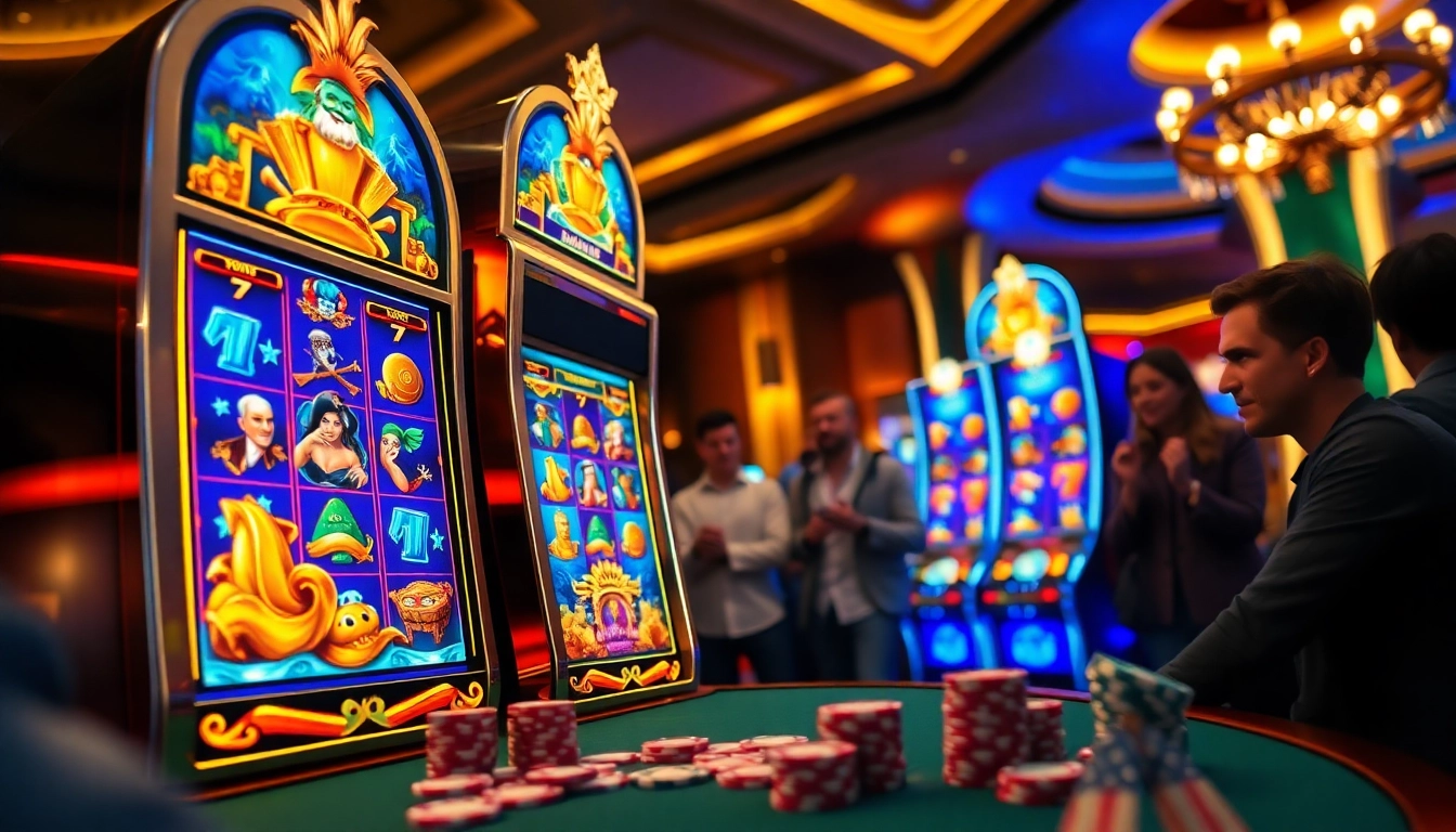 Experience FastSpin Caribbean Riches ระบบเสถียร with an exciting casino atmosphere featuring vibrant slot machines.