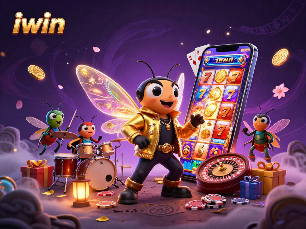 Engage with iwin slots through animated characters in a vibrant casino scene.