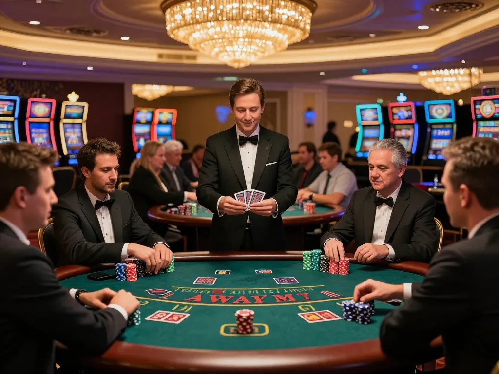 Players enjoying blackjack at LGOLUX casino, showcasing vibrant atmosphere and strategic gameplay.