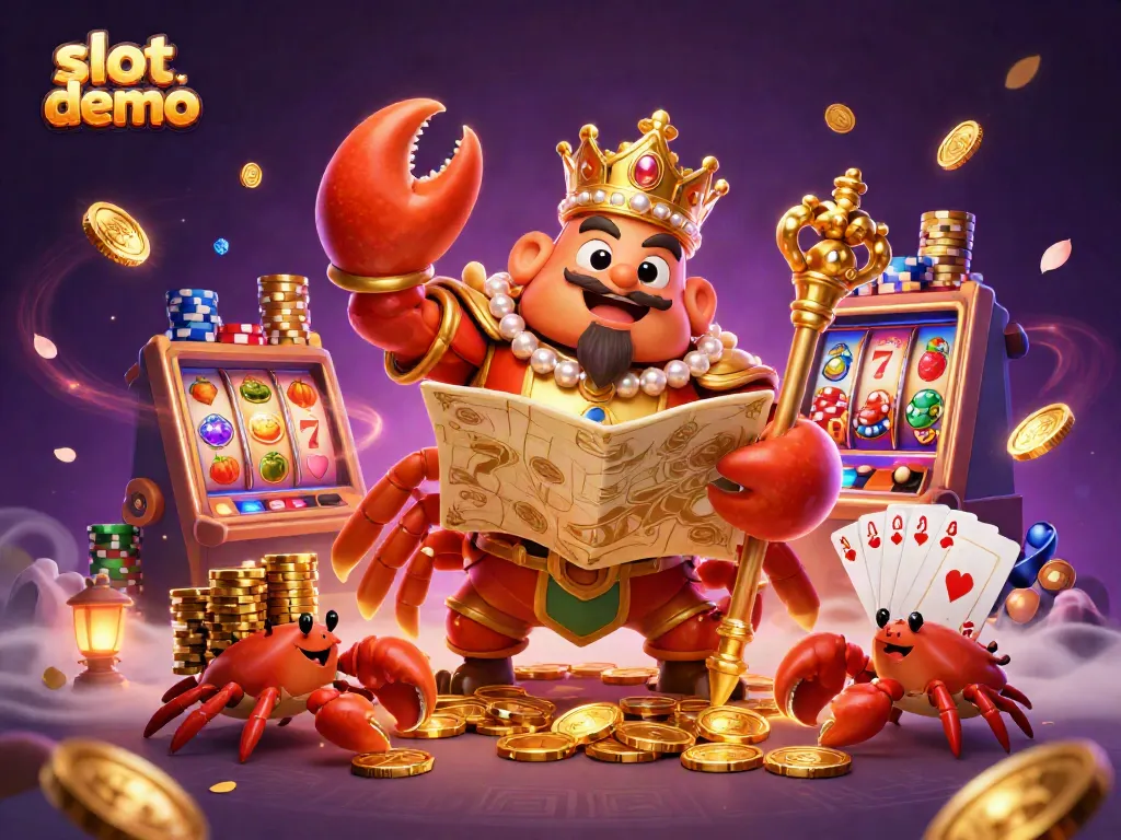 Slot demo yang menarik dengan karakter krab emas raksasa dan suasana kasino yang meriah.