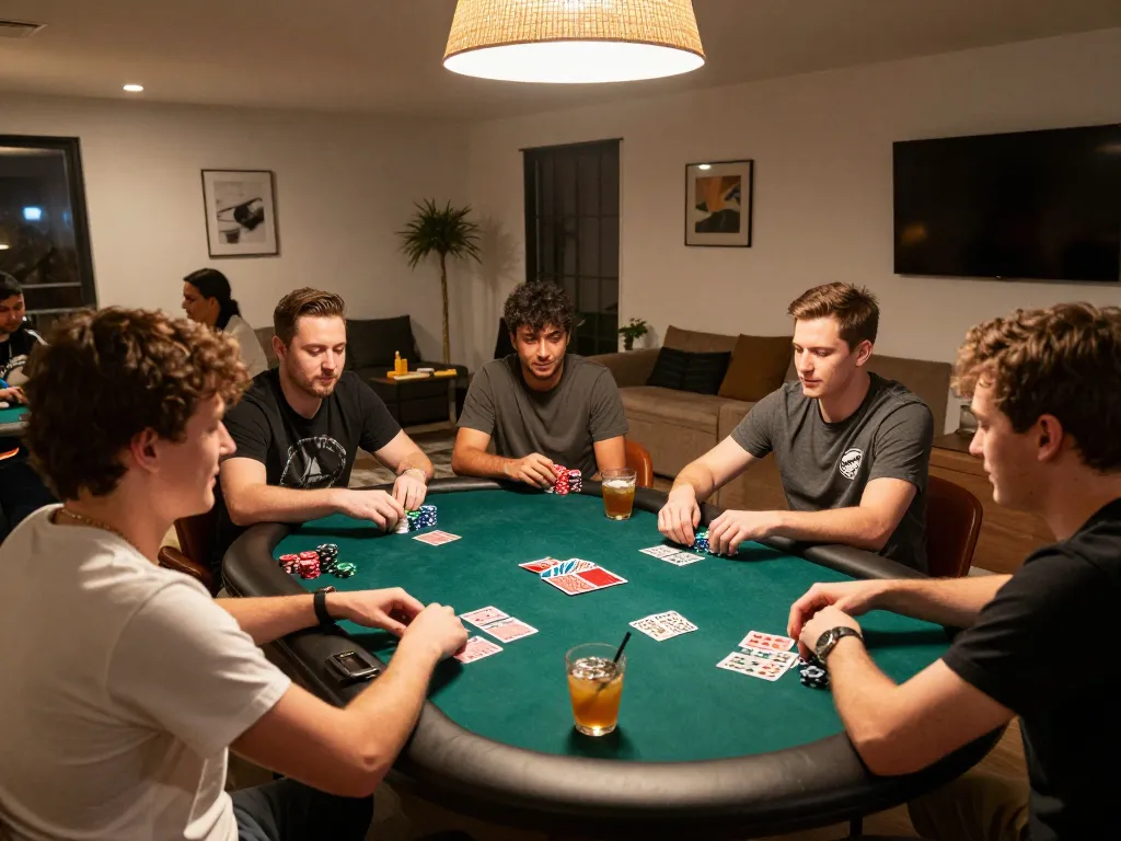 GO88 players enjoying an engaging poker night with chips and cards at a stylish table, emphasizing social gaming.