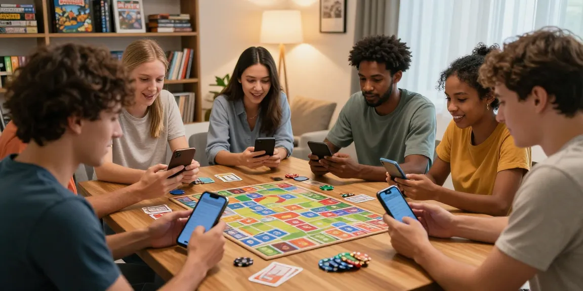 Engaged players enjoying Rumble Rummy on smartphones in a cozy living room setting.
