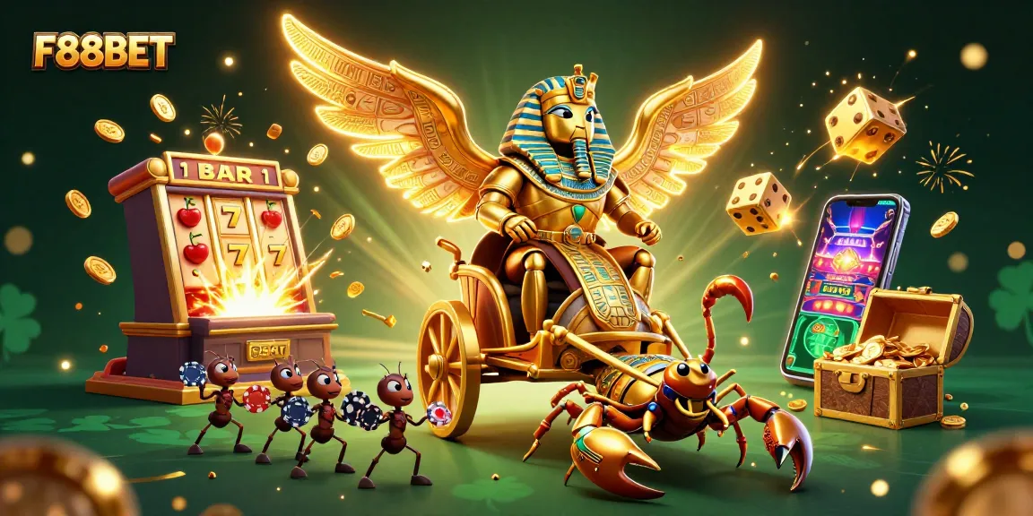 Experience the thrill of F88BET with a vibrant 3D casino scene featuring dynamic elements and rich visuals.