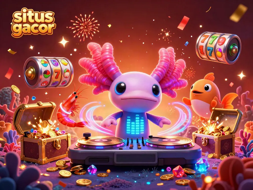 Experience upbeat moments at situs slot gacor with vibrant slot reels and joyful characters in a colorful underwater casino scene.