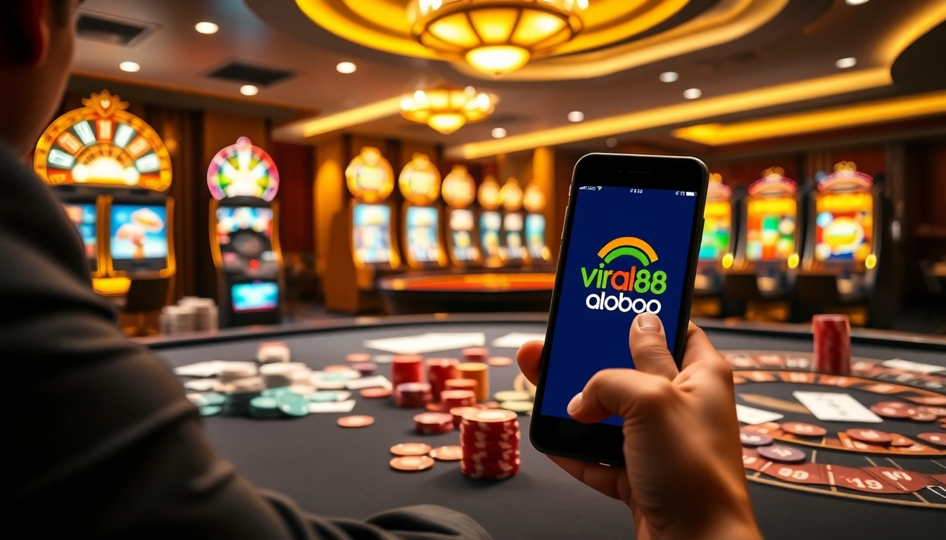 Experience the excitement of gambling at viral88 with colorful chips and a roulette wheel.