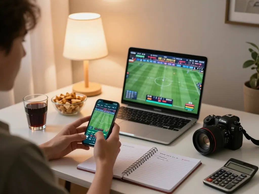 Cakhia user engaging with sports betting app during live match viewing, showcasing an enjoyable and interactive betting experience