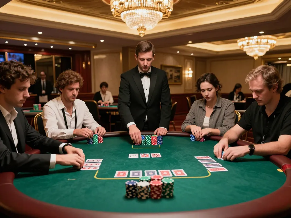 Players engaged at a luxurious poker table, highlighting nhà cái uy tín in upscale gaming.