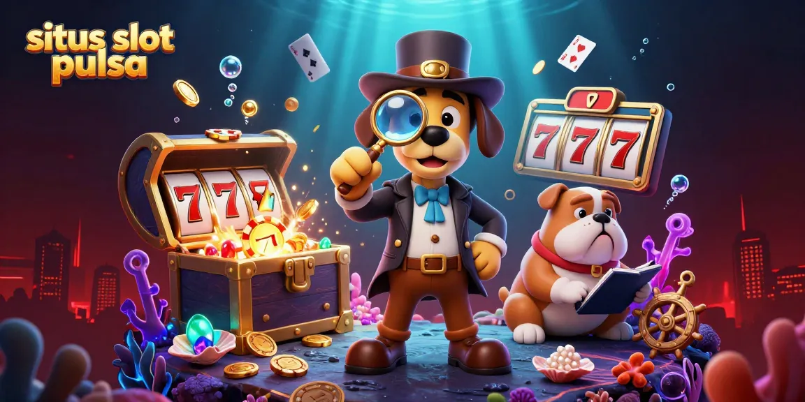 Ikuti situs slot pulsa yang menampilkan perburuan harta karun interaktif dengan karakter yang memeriksa petunjuk.