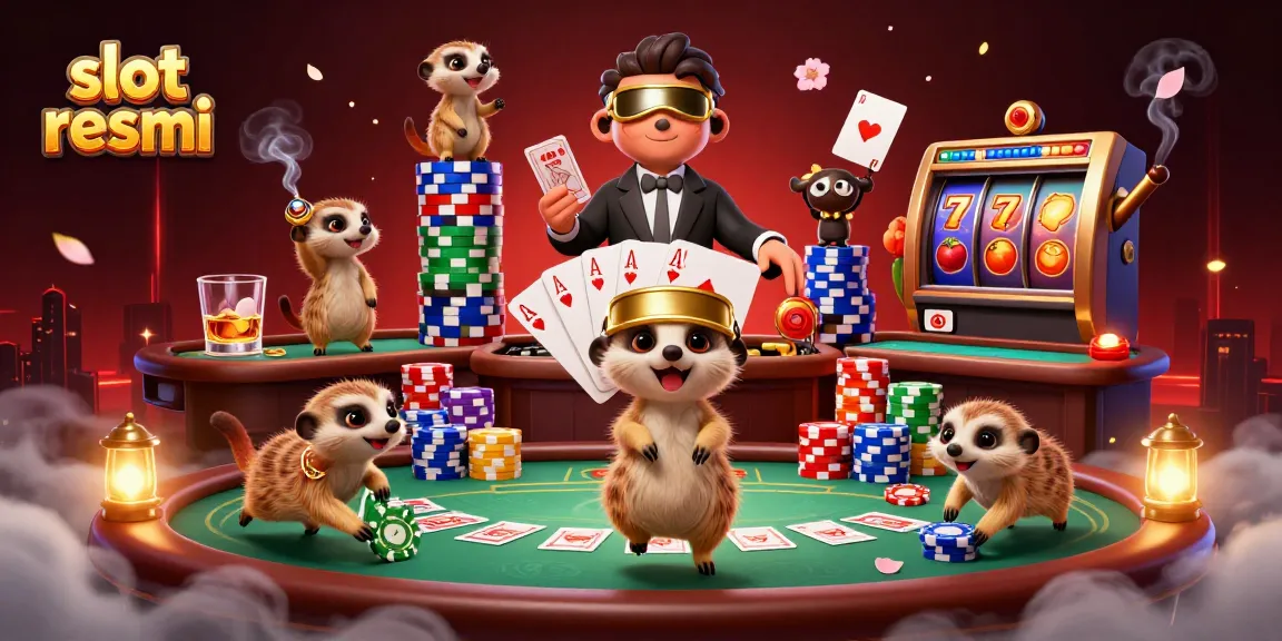 Menghasilkan kemenangan di slot resmi dengan berbagai simbol slot di tengah kasino animasi yang dikelola meerkat.