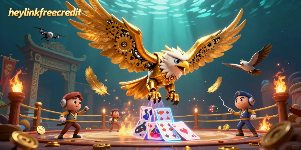 Engage with heylinkfreecredit's vibrant casino adventure featuring golden eagle amidst dynamic gaming elements.