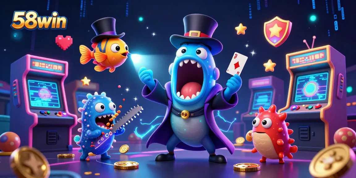 Experience thrilling card magic at 58win with vibrant casino elements and entertaining characters.