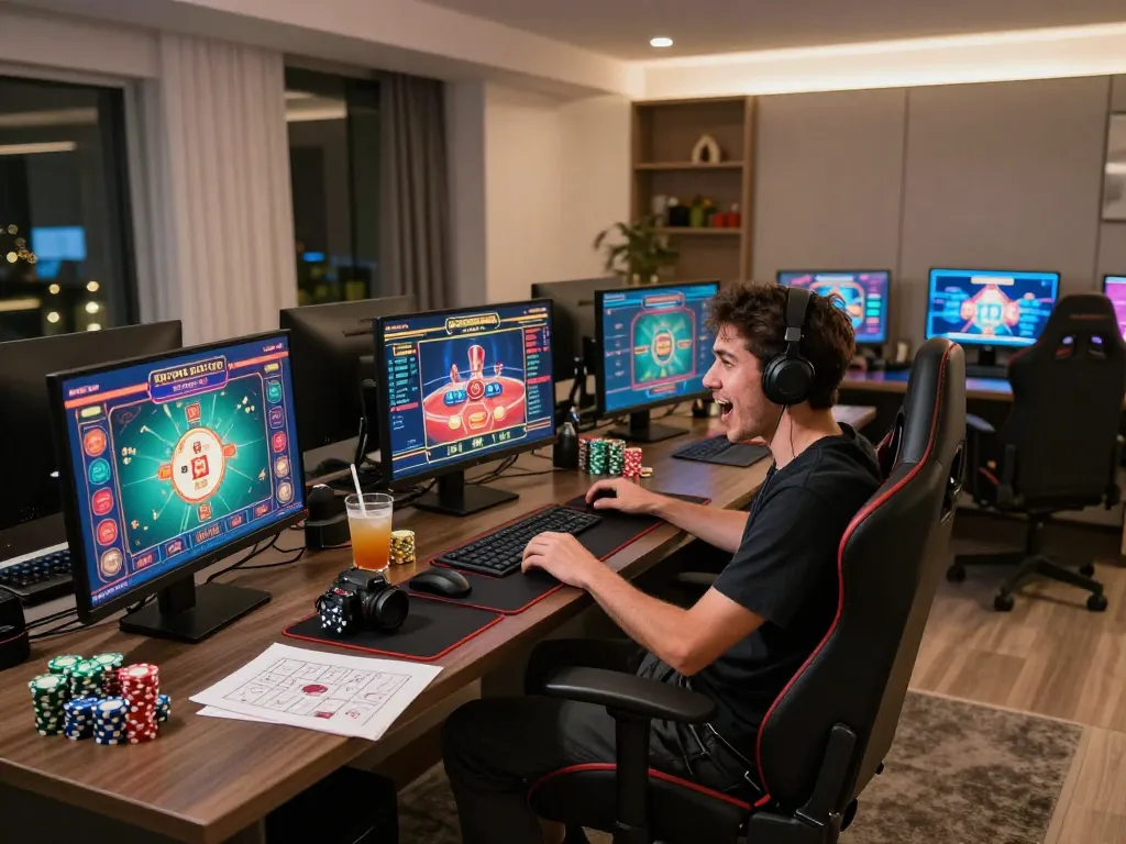Engaged player strategizing for winning at online casino games with lsa.