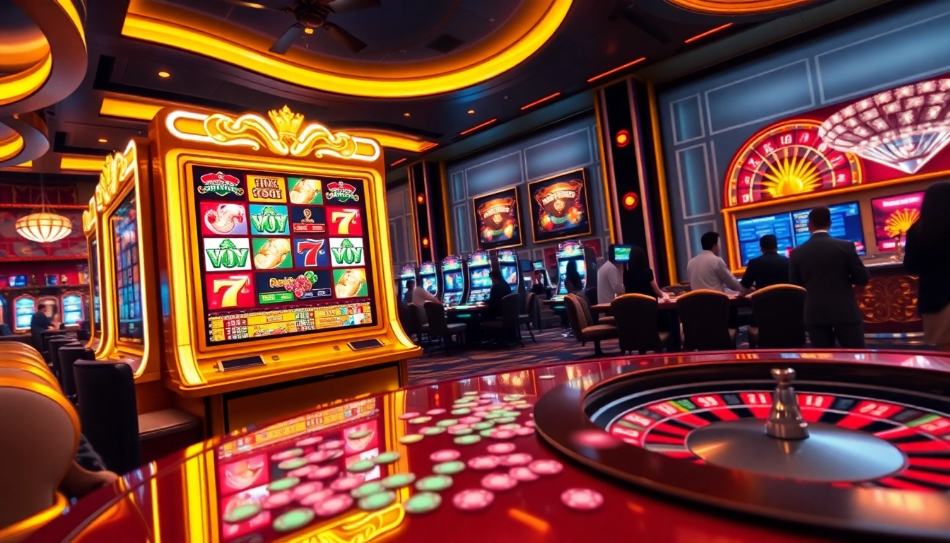 Experience the thrill of high-stakes gaming at luxury12 with vivid slot machines and elegant casino atmosphere.