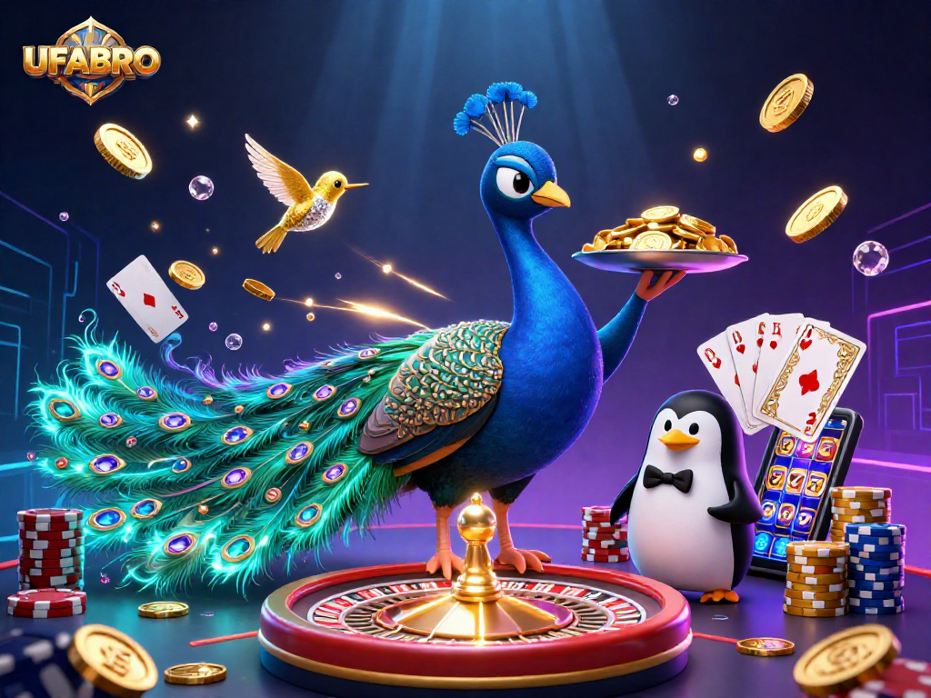 Experience the thrilling gameplay at UFABRO with vibrant casino activity and dynamic characters.