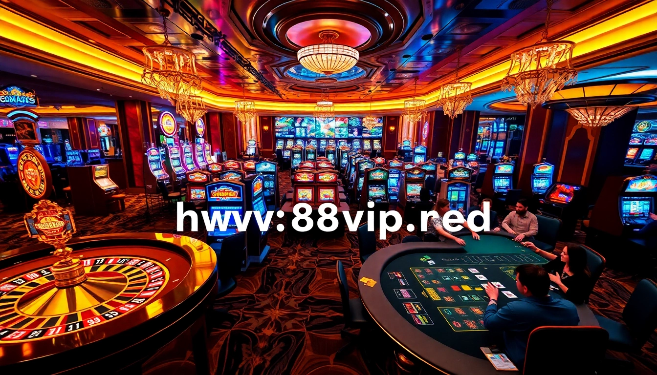 Experience excitement at https://68vip.red/ with a vibrant casino scene featuring roulette and poker.