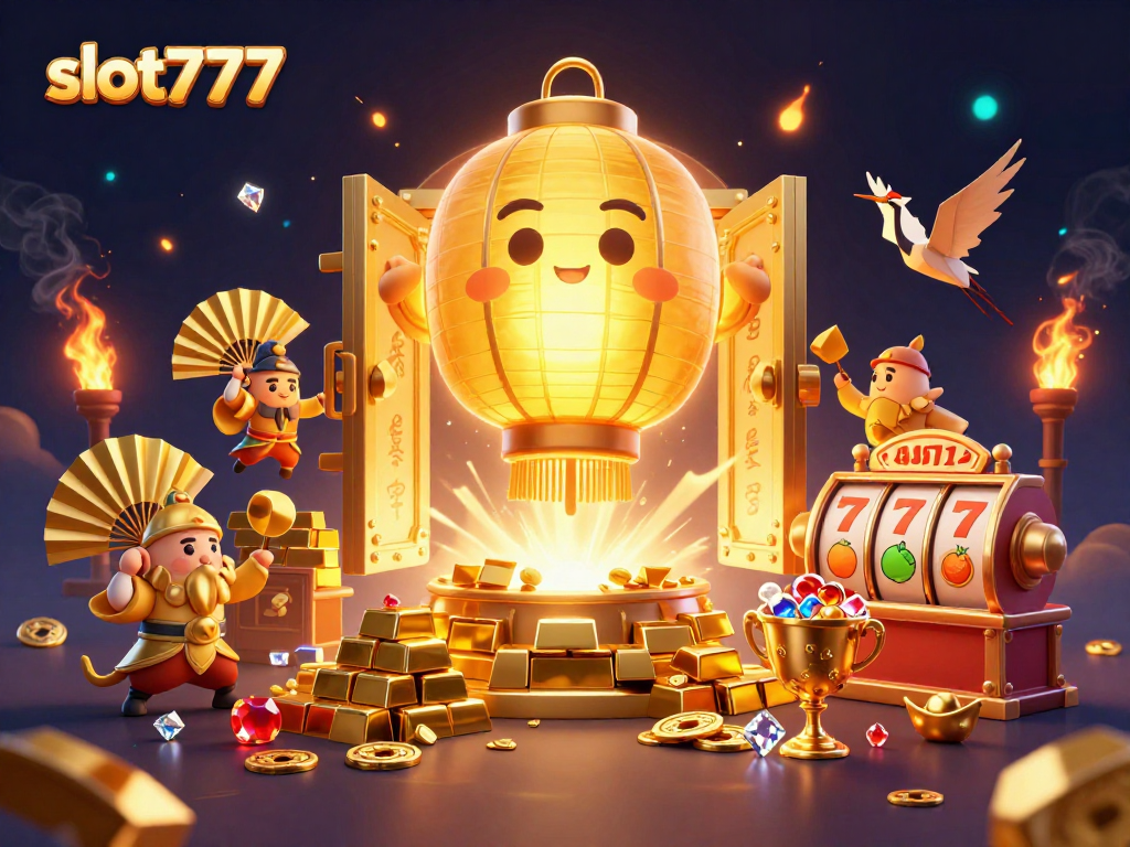 Engage with slot777 to experience vibrant casino action and gold treasure in this dynamic 3D illustration.