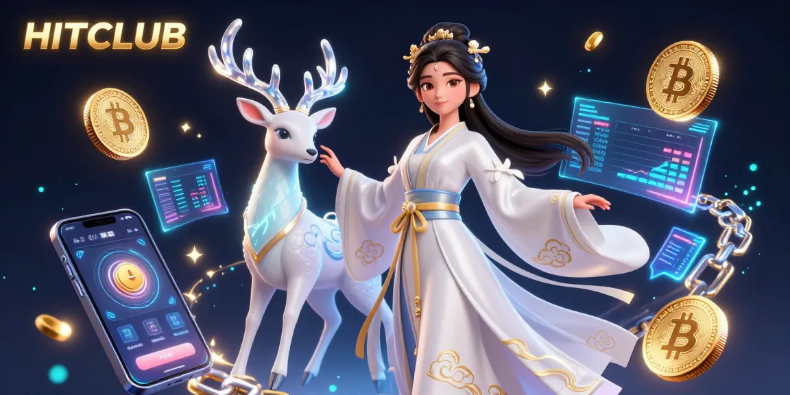Experience exciting games at HITCLUB, surrounded by vibrant crypto-themed elements and magical visuals.