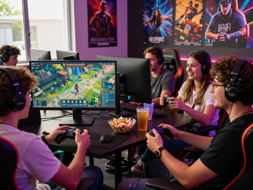 Engaging kerajaanslot gaming scene with friends enjoying online gameplay.