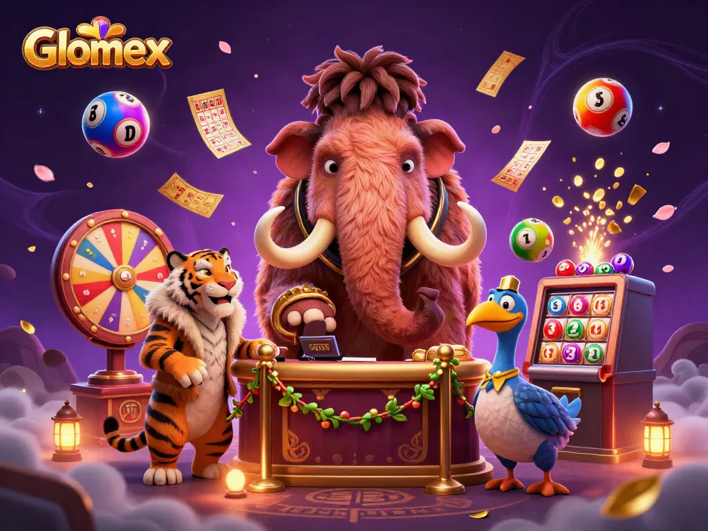 Glomex entices players with a vibrant casino atmosphere featuring colorful gambling elements.