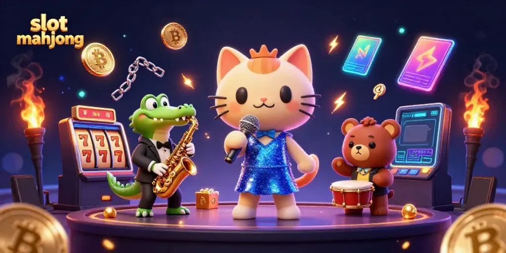 Menangkan putaran slot mahjong dengan kucing penyanyi jazzy, buaya pemain saksofon, dan beruang drum yang menyerbu.