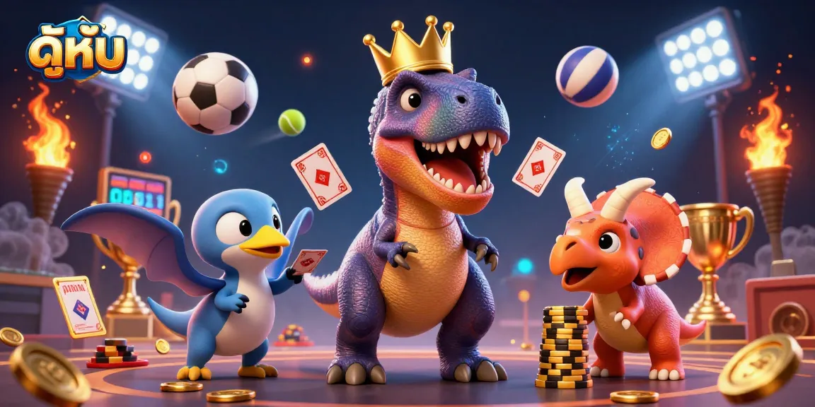 ดูหนัง ภาพการ์ตูน T-Rex เล่นไพ่กับซูเปอร์พายุมิตร ขณะที่ไทรเซอราทอปกำลังเรียงชิปทอง