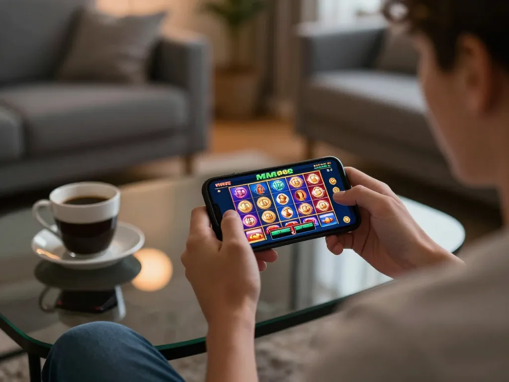 Player experiencing MM88 excitement on smartphone during an engaging online casino session.