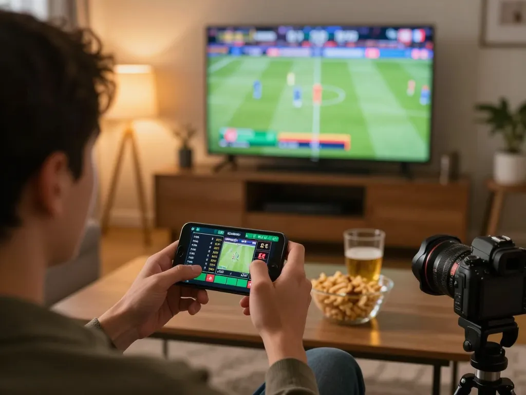 Engaging moment as a user places sports bets on their smartphone while enjoying a game, highlighting sc88 for online gaming.