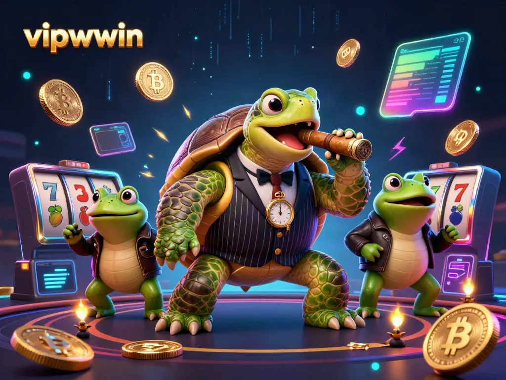 Engage with vipwwin's exclusive casino visuals showcasing vibrant characters and crypto gaming elements.