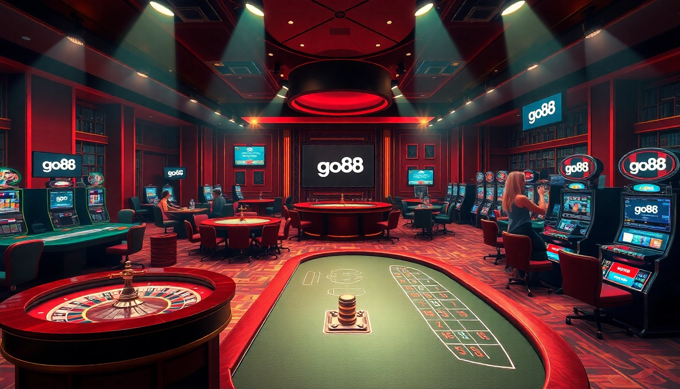 Experience the thrill of gambling with go88 in a luxurious casino setting featuring dynamic game elements.