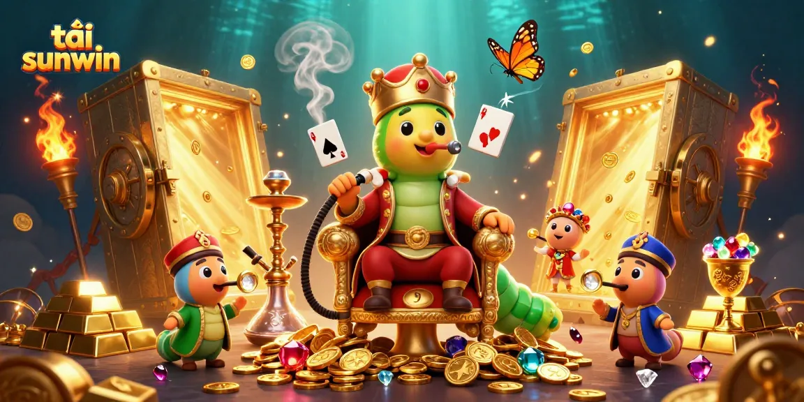 Experience the excitement of tải sunwin with a vibrant 3D illustration featuring rich casino elements and characters.