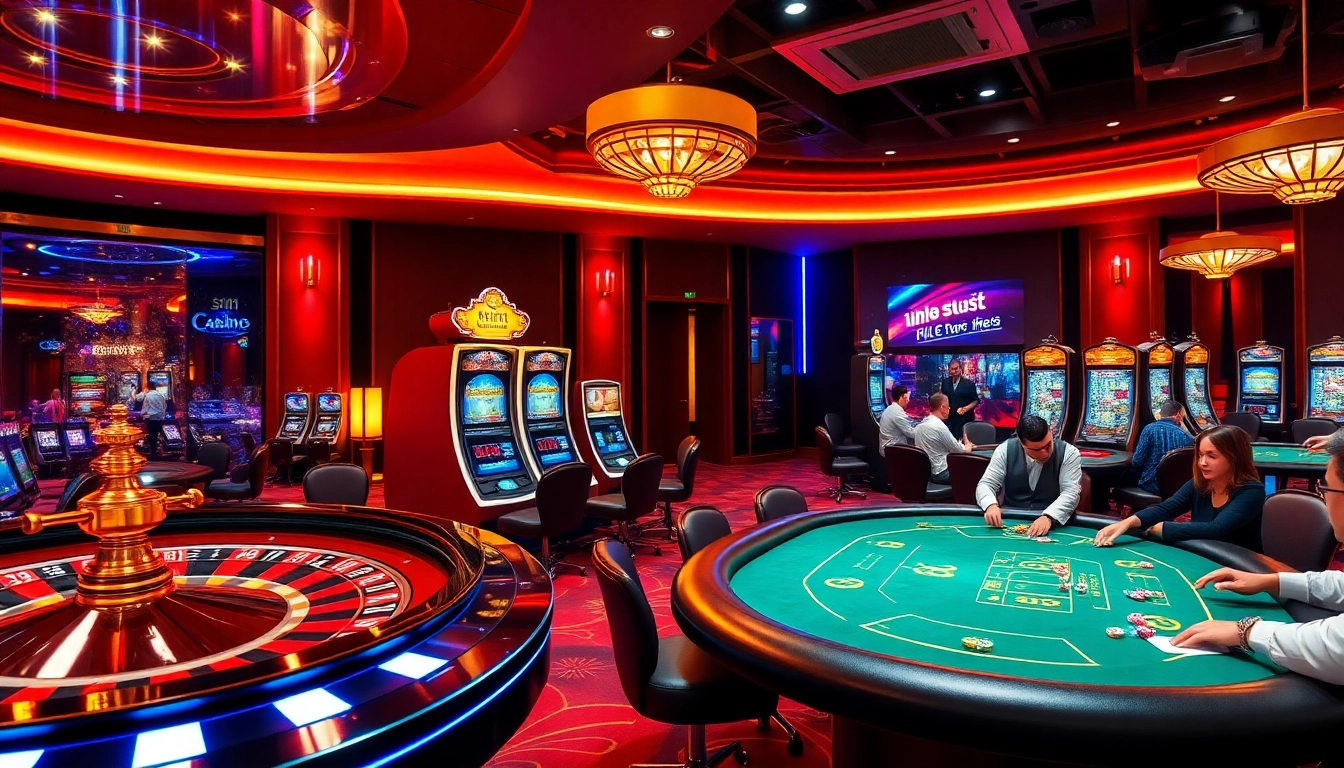 S8 nhà cái casino scene showcasing an exciting online gambling environment with vibrant slot machines and roulette.