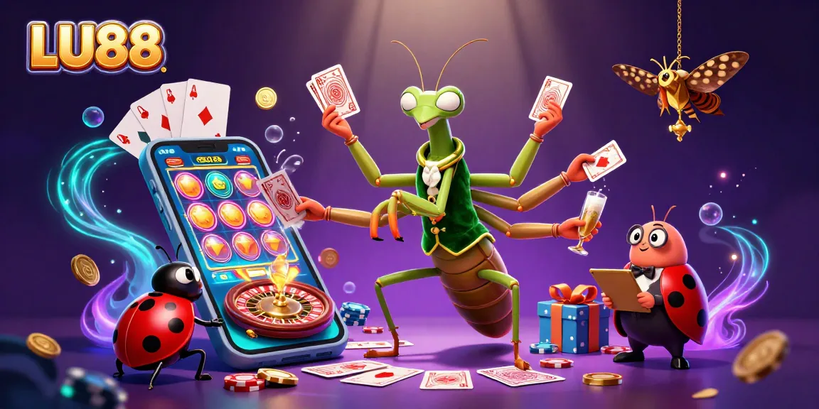 LU88 engaging players with a vibrant casino scene showcasing festive gaming activity and rewards.