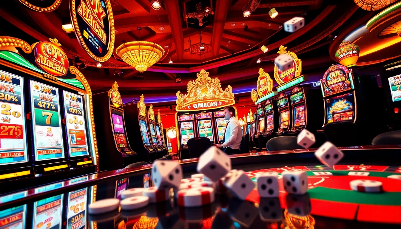 Experience excitement at QQMacan's vibrant casino with engaging slot machines and lively players.