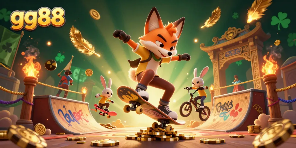 Experience thrilling gameplay at gg88 with a festive, action-packed 3D casino scene featuring dynamic characters.