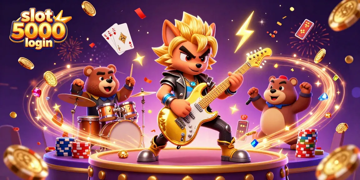 Engage in dynamic slot 5000 login with vibrant 3D characters, cascading gems, and thrilling casino gameplay elements.